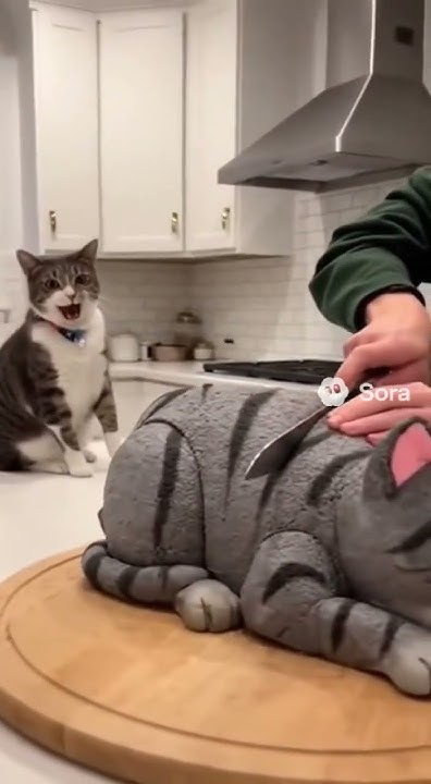 benkyokai1's tweet card. ケーキのカットに恐怖する猫