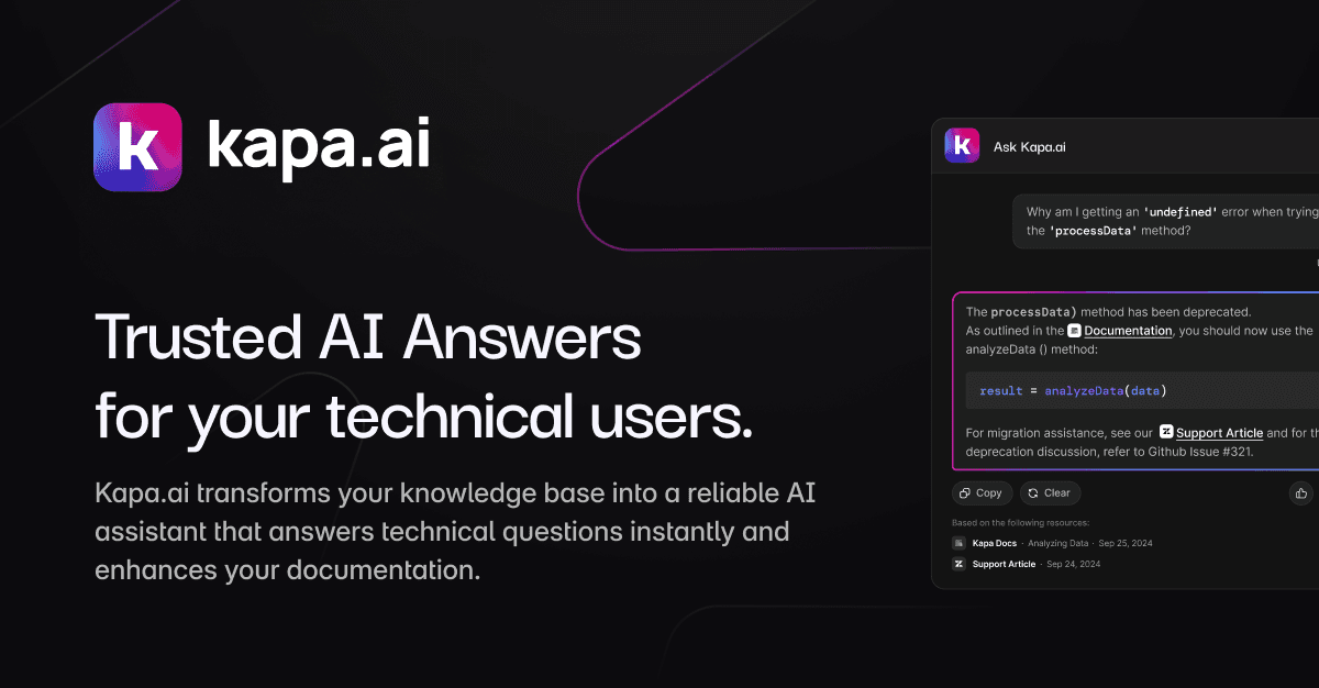reinmarpl's tweet card. Build accurate AI assistants on your technical docs in days. Trusted by 200+ companies like OpenAI, Docker & Mapbox. 5M+ questions answered. SOC II Type II certified. Book demo.