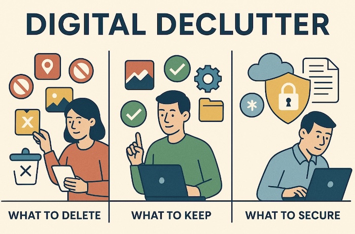 techgrapple's tweet card. Ready to conquer digital clutter? Our fun, easy guide helps you clean up files, tame emails, manage apps, and secure accounts. Get more space, speed, and peace of mind online!