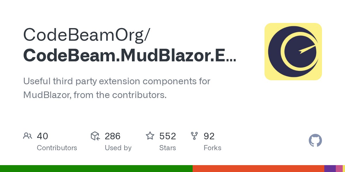 KaragozMCan's tweet card. Useful third party extension components for MudBlazor, from the contributors. - CodeBeamOrg/CodeBeam.MudBlazor.Extensions