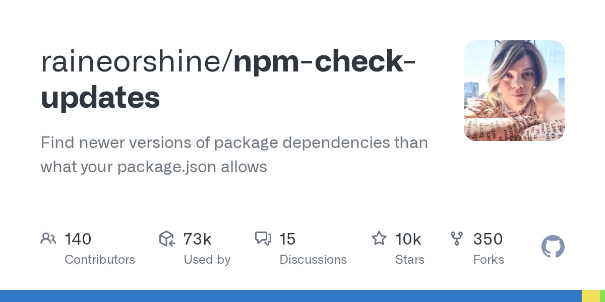 kongnir's tweet card. Find newer versions of package dependencies than what your package.json allows - raineorshine/npm-check-updates