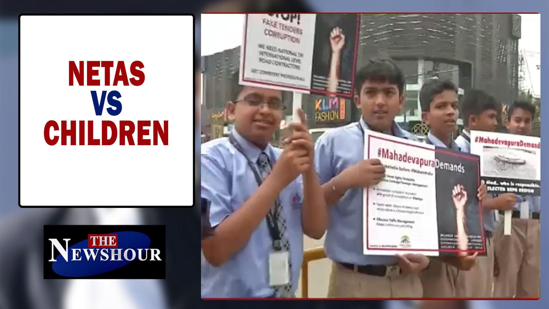 kiranshaw's tweet card. On The Newshour Debate, Netas target children! Students want basic facilities, but the authorities send showcause notice of 'disobedience to law' charge. Zero delivery and full arrogance. Are netas...