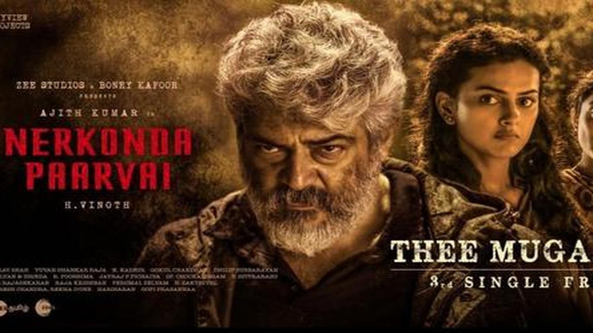 TheHinduCinema's tweet card. The theme song has been composed by Yuvan Shankar Raja for ‘Nerkonda Paarvai’