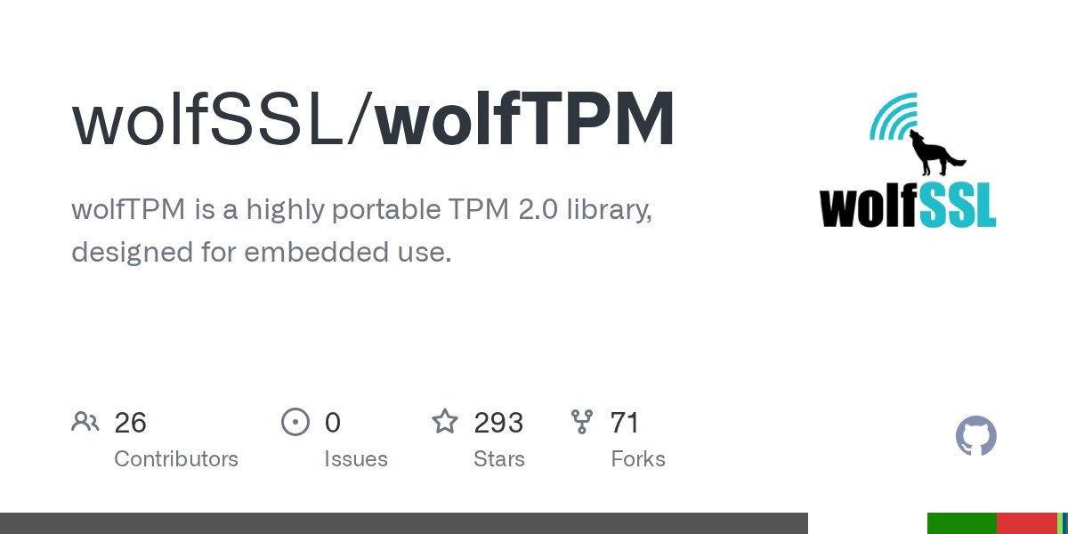 gojimmypi's tweet card. wolfTPM is a highly portable TPM 2.0 library, designed for embedded use. - wolfSSL/wolfTPM