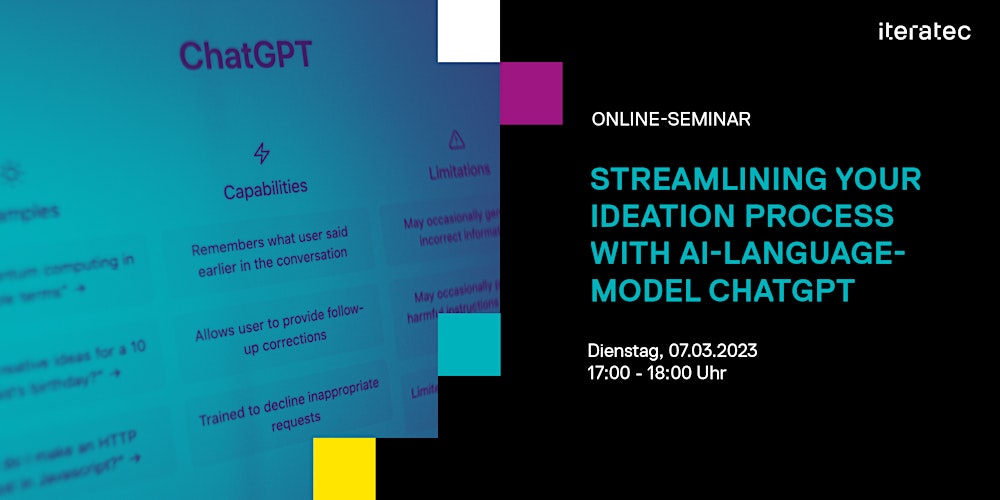 iteratec's tweet card. Wie Künstliche Intelligenz Innovationsprozesse revolutioniert. Ein Blick in die Zukunft mit chatGPT.