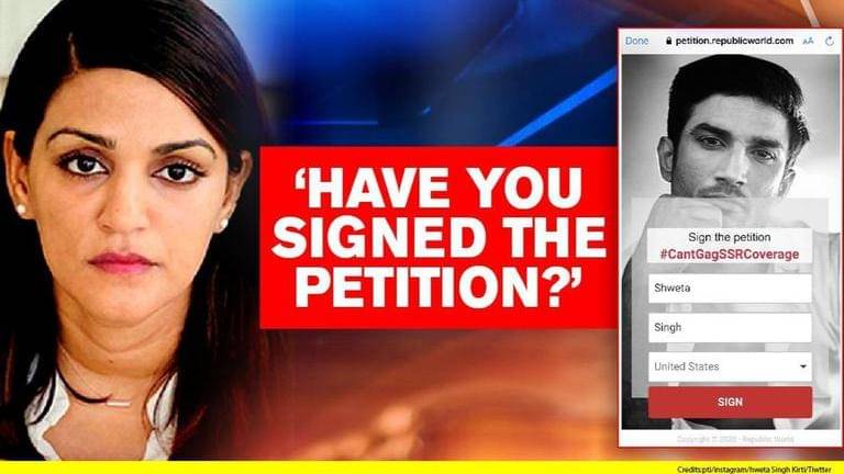 republic's tweet card. Sushant's sister Shweta Kirti signs #CantGagSSRCoverage petition, asks 'Have you?'