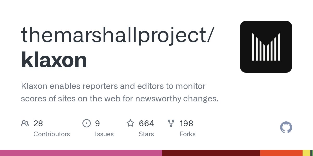 krdprog's tweet card. Klaxon enables reporters and editors to monitor scores of sites on the web for newsworthy changes. - themarshallproject/klaxon