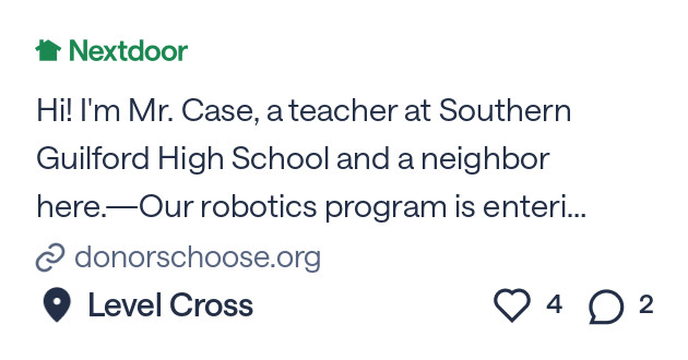 SGHSScience's tweet card. Join Nextdoor, an app for neighborhoods where you can get local tips, buy and sell items, and more