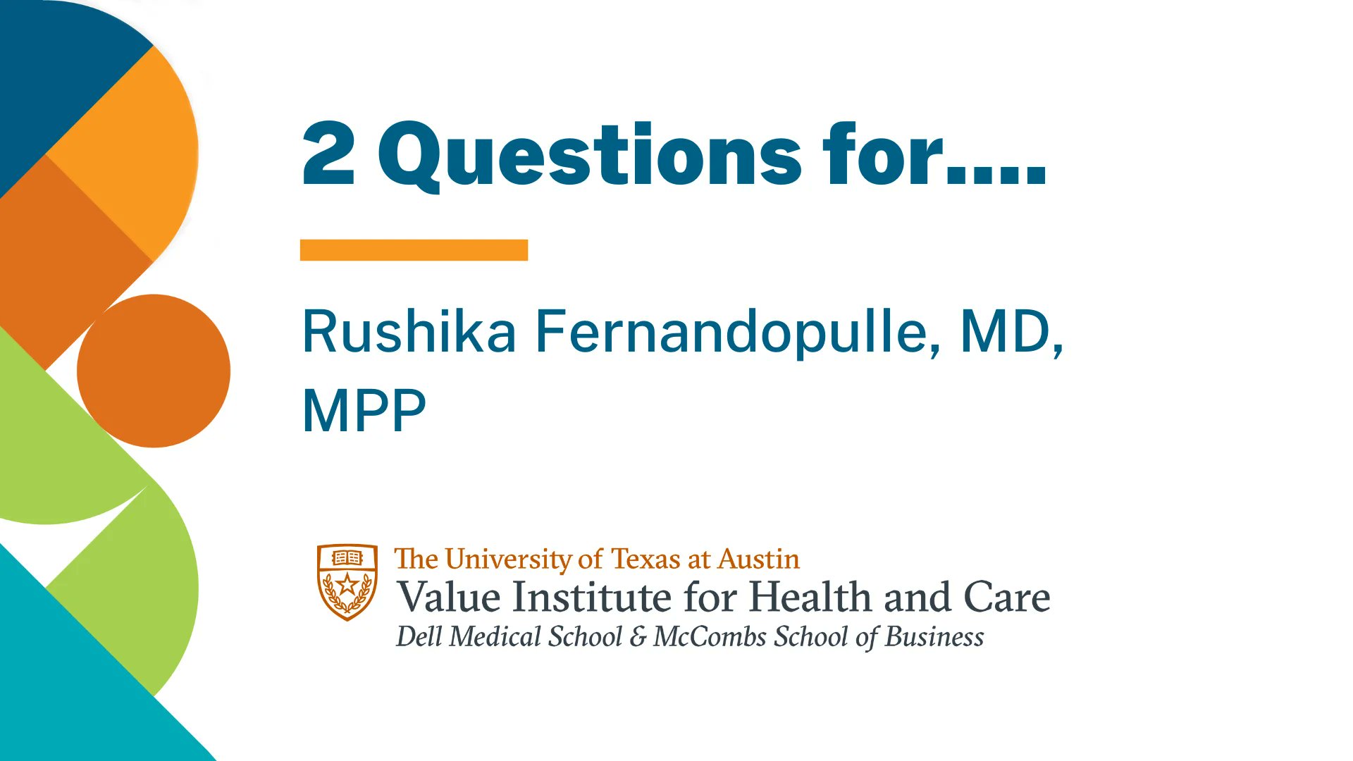 VBHCEducation's tweet card. 2 questions for... Rushika Fernandopulle, MD, MPP