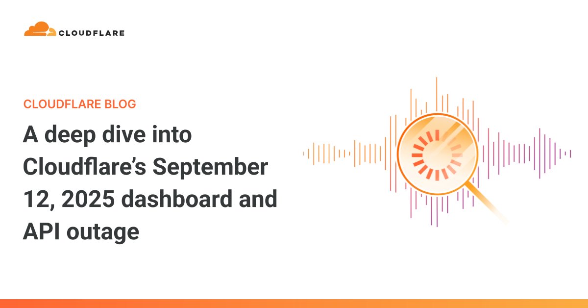 _tech_robot_'s tweet card. Cloudflare’s Dashboard and a set of related APIs were unavailable or partially available for an hour starting on Sep 12, 17:57 UTC. The outage did not affect the serving of cached files via the...