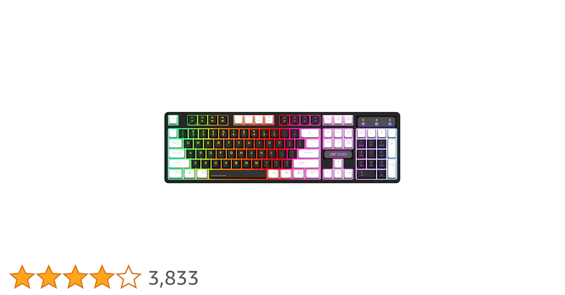 Okayspot_India's tweet card. Ant Esports MK1400 Pro Backlit Membrane Wired Gaming Keyboard with Mixed Colour Lighting, White & Black Keycaps, Double Injection Key Caps - Black