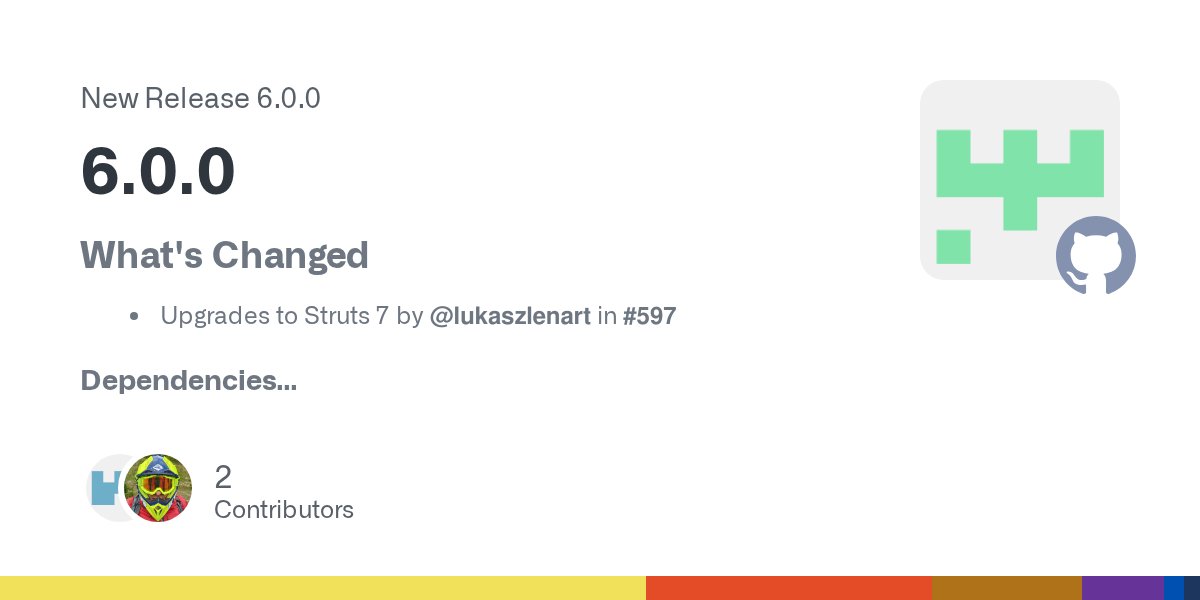lukaszlenart's tweet card. What's Changed Upgrades to Struts 7 by @lukaszlenart in #597 Dependencies Update log4j2 monorepo to v2.24.3 by @renovate in #588 Update dependency org.junit.jupiter:junit-jupiter to v5.11.4 ...