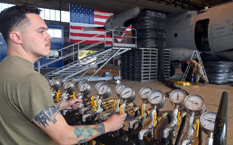 starsandstripes's tweet card. American and Serbian airmen at Ramstein Air Base used air bags to lift a 12-ton plane during a CDDAR training exercise in Germany.