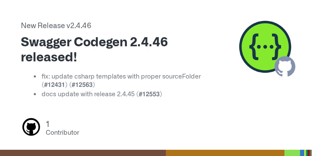 SwaggerApi's tweet card. fix: update csharp templates with proper sourceFolder (#12431) (#12563) docs update with release 2.4.45 (#12553)
