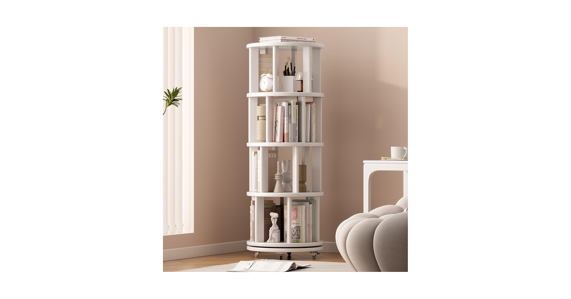 inforevernow's tweet card. Why our rotating bookshelf kids is deserved? 1 Multifuctional Featrures 2 Save Space 3 360° Rotating 4 Sturdy and Durable 5 Easy to assemble KASLANDI solid wood bookshelf is designedfor all consume...