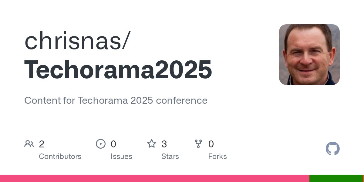 chnasarre's tweet card. Content for Techorama 2025 conference. Contribute to chrisnas/Techorama2025 development by creating an account on GitHub.