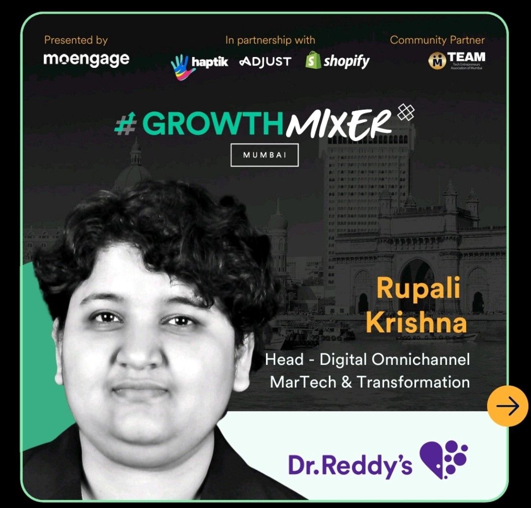 rupalikd's tweet card. Thrilled to be back - speaking at the #GrowthMixer2023 Mumbai Chapter, one-of-a-kind community gathering with the best MarTech minds in Mumbai delving in to #datadrivenmarketing #customerengagement &...