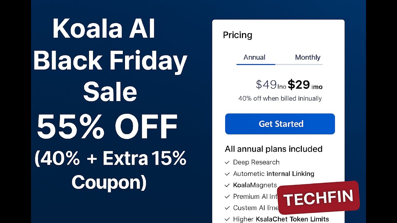 techfin2k's tweet card. Koala AI Black Friday Deal 2025: Get 55% OFF (40% + Extra 15% Coupon!)