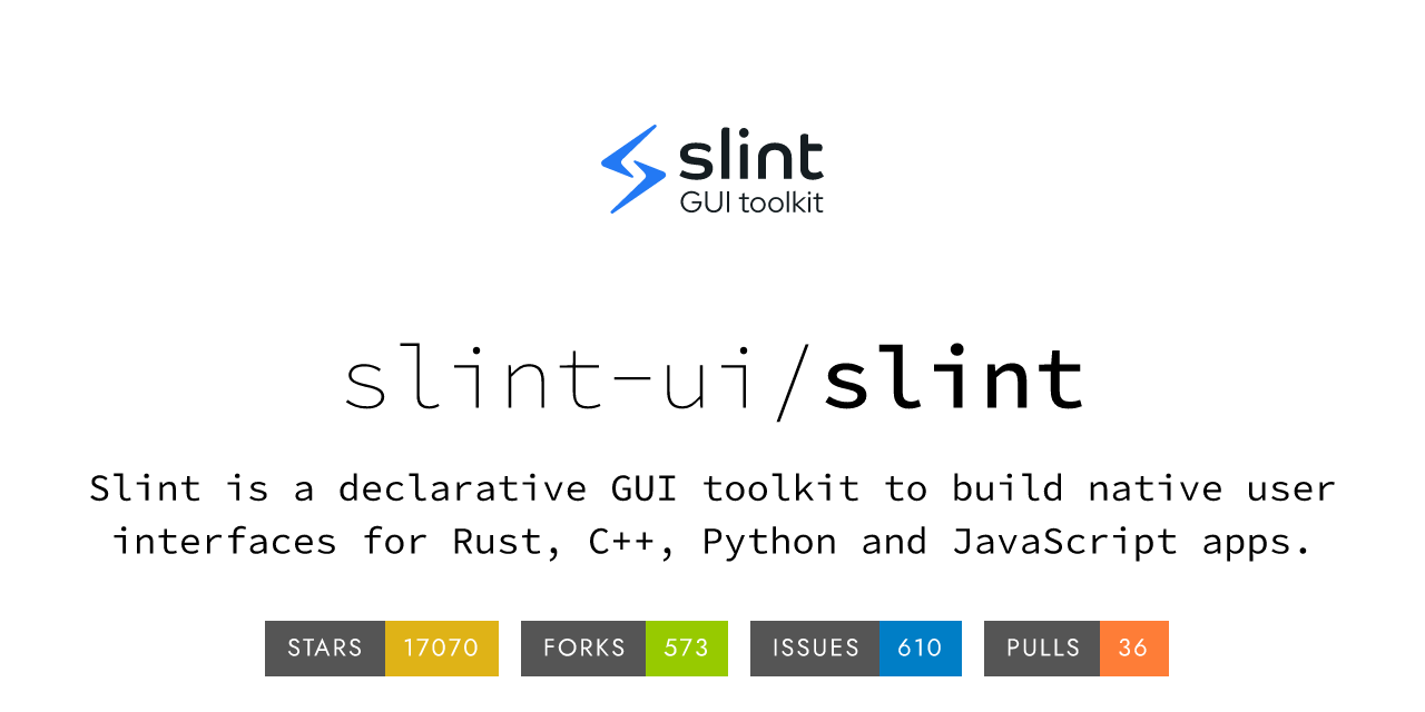 slint_ui's tweet card. Slint is an open-source declarative GUI toolkit to build native user interfaces for Rust, C++, JavaScript, or Python apps. - slint-ui/slint