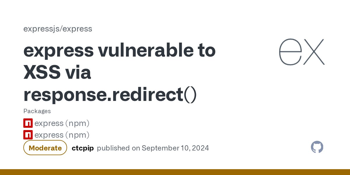 kom_256's tweet card. ### Impact In express <4.20.0, passing untrusted user input - even after sanitizing it - to `response.redirect()` may execute untrusted code ### Patches this issue is patched in express...