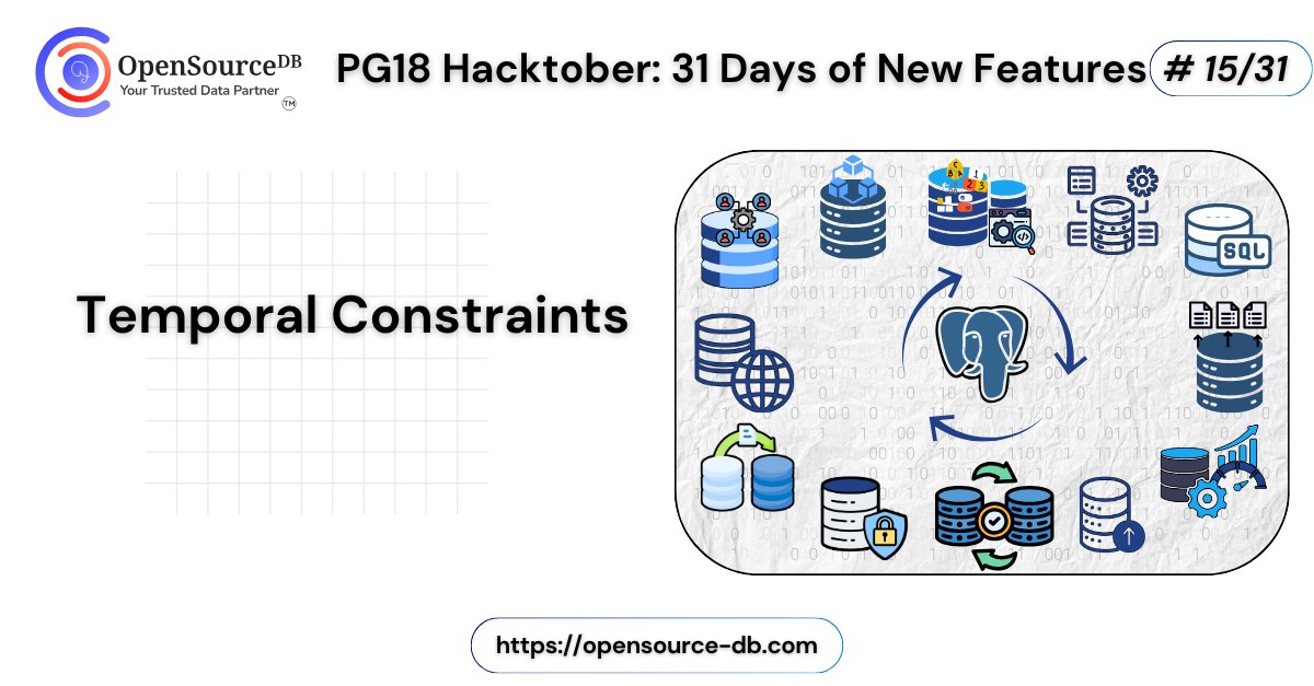 opensource_db's tweet card. Welcome to the 15th blog post of PG18 Hacktober! PostgreSQL 18 introduces powerful temporal constraints that help manage and validate […]