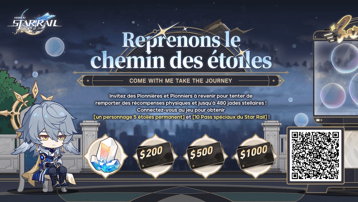 jsaintmaxent's tweet card. Durant l'événement web, vous pourrez inviter des Pionnières et Pionniers de retour pour recevoir des jades stellaires, des cartes-cadeaux et d'autres récompenses surprises.