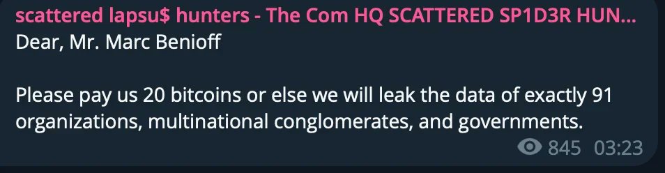TweetThreatNews's tweet card. Scattered Lapsus$ Hunters — an alliance of Scattered Spider, LAPSUS$, and ShinyHunters — carried out coordinated social‑engineering intrusions into Salesforce environments of numerous major companies...