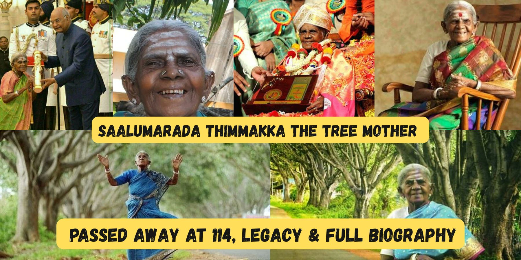CelebCars_'s tweet card. Saalumarada Thimmakka: 114-year-old tree mother who planted 8,000+ trees dies 2025. Full bio, Padma Shri legacy, global impact & tributes.