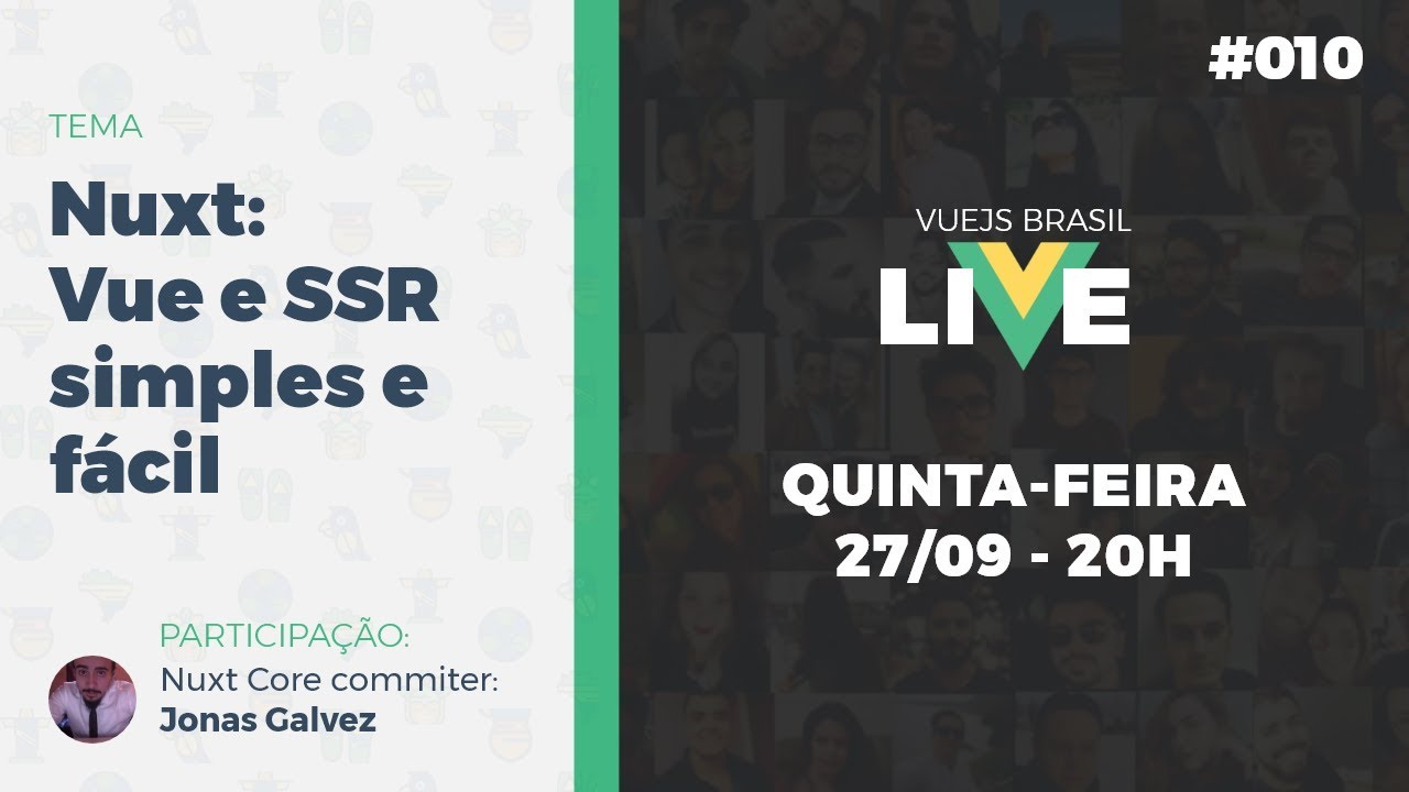 vuejs_brasil's tweet card. #010 Nuxt - Vue e SSR simples e fácil