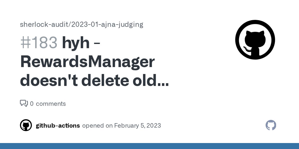 Audix_hq's tweet card. hyh high RewardsManager doesn't delete old bucket snapshot info on unstaking Summary RewardsManager's unstake() use delete stakes[tokenId_] to clear old stake state, but snapshot is the nes...
