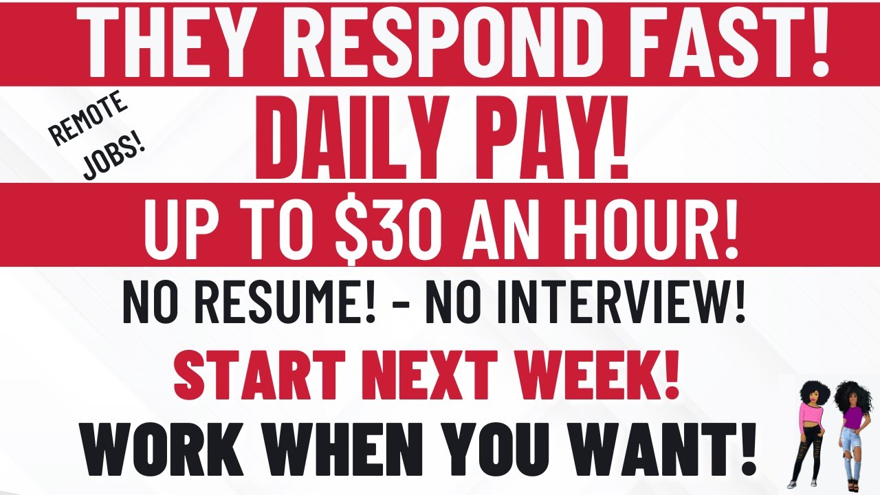 two_hustle's tweet card. They Respond Fast! Daily Pay! Up To $30 An Hour Remote Jobs Start...