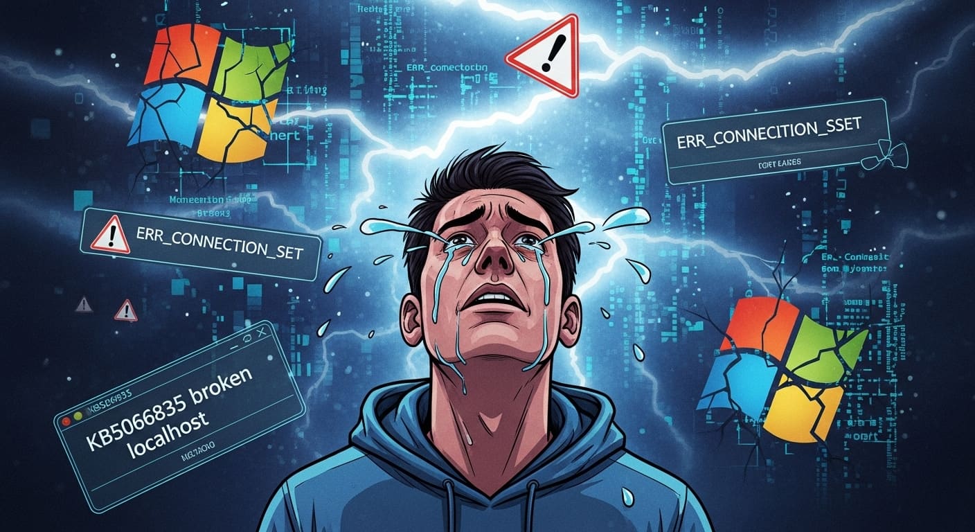 _Ta_tsu_'s tweet card. Microsoftが10月14日にリリースしたWindows 11更新プログラムKB5066835により、localhost（127.0.0.1）へのHTTP/2接続が破壊される深刻な不具合が発生。カーネルレベルのHTTP.sys障害が原因で、IISやVisual Studioなど開発ツールが影響を受けている。