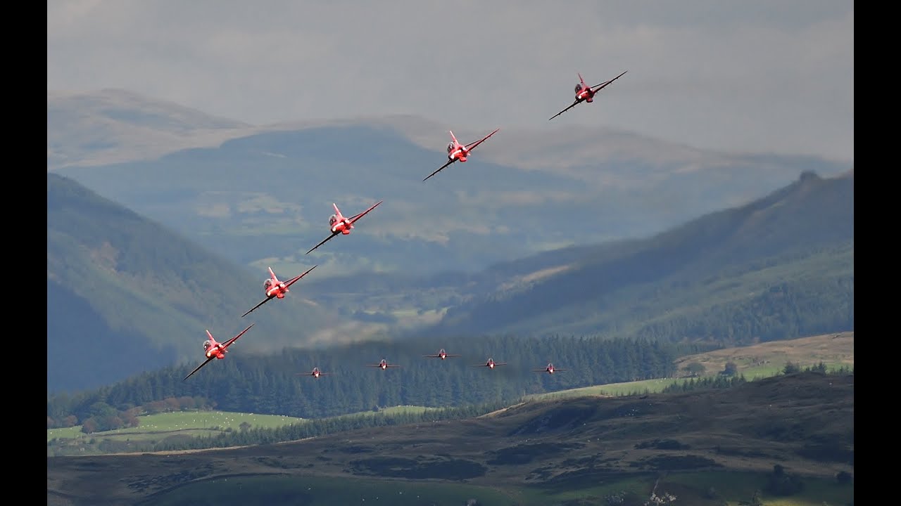 paulfrost_me's tweet card. RAF Red Arrows transit in Formation through Mach Loop Snowdonia Wales.