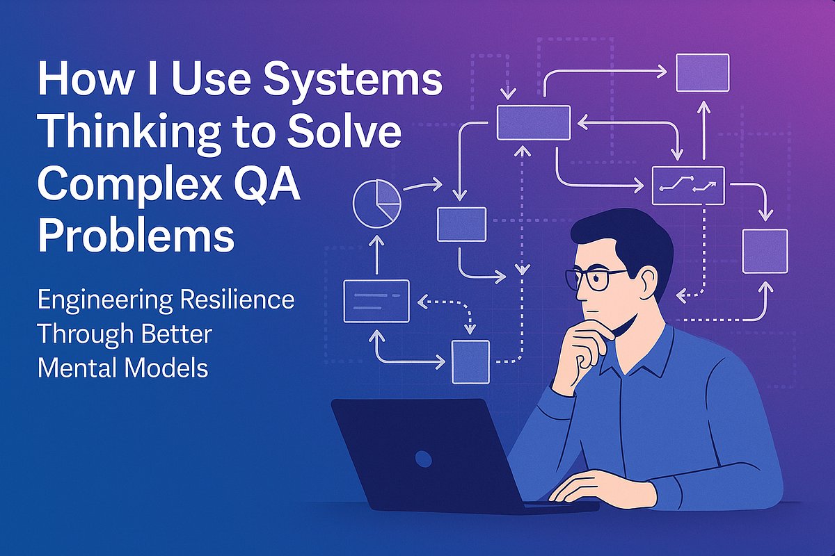 abhishek_v_qa's tweet card. Complex QA problems rarely have simple causes. Here’s how I use systems thinking to design scalable solutions that actually stick.