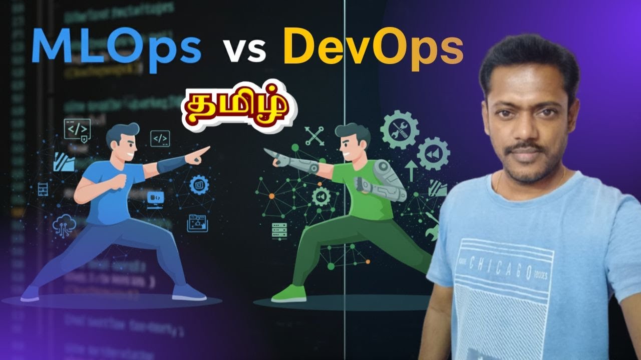 selvatechitops's tweet card. DevOps vs MLOps Explained in Tamil | Key Differences with Real World...