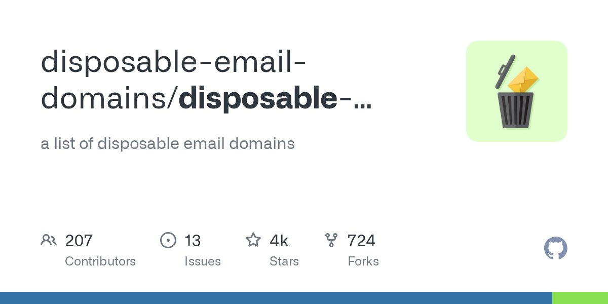 iterativeguy's tweet card. The `disposable-email-domains` repository provides a crucial list of temporary and disposable email domains, widely used to prevent spam and abuse on online services. This comprehensive blocklist...