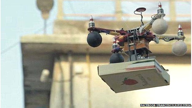 roboticsday's tweet card.       Police in the Indian city of Mumbai are reportedly looking into why a restaurant started using a drone to deliver pizzas without letting them know. Francesco’s Pizzeria s…