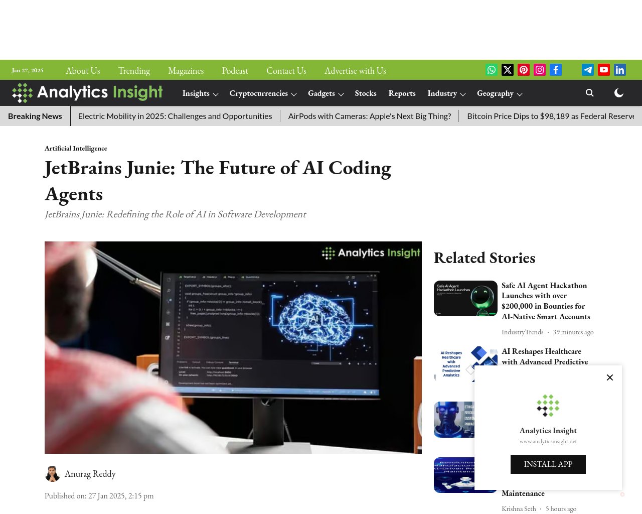managetech_inc's tweet card. 要約: JetBrains JunieはAIコーディングエージェントであり、開発者がプログラムする方法を変革す
