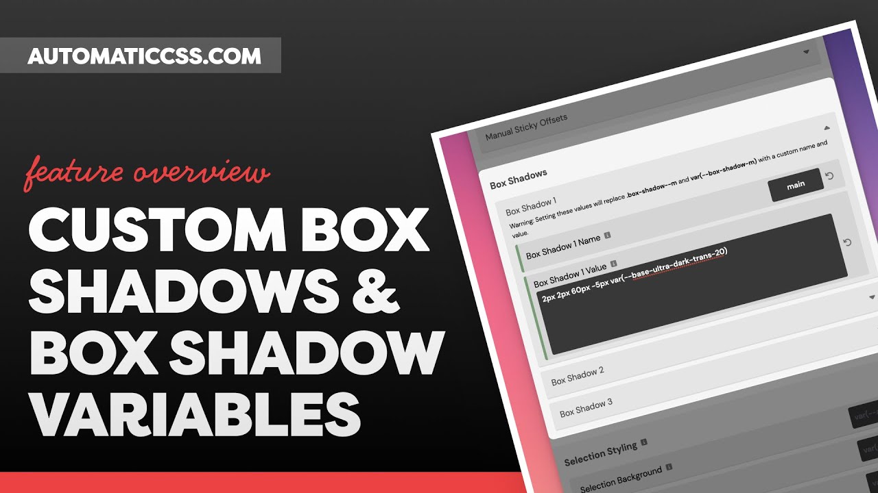 AutomaticCSS's tweet card. ACSS 2.3: Custom Box Shadow Names, Values, and Variables