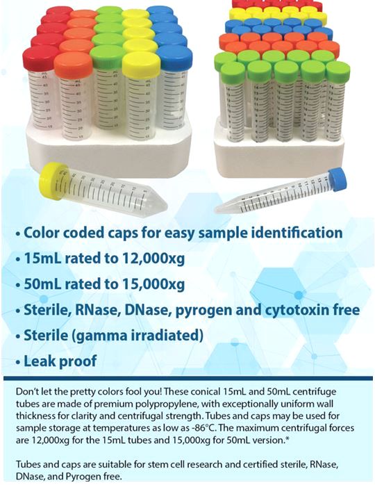 perrotta_dani's tweet card. 🌈 Add some color to your lab! These Centrifuge Tubes are *In Stock* & available from Chemglass Life Sciences. https://lnkd.in/ernBZgs9 🌈 #mtcbio #lablife #centrifugetube #biotech #research #science