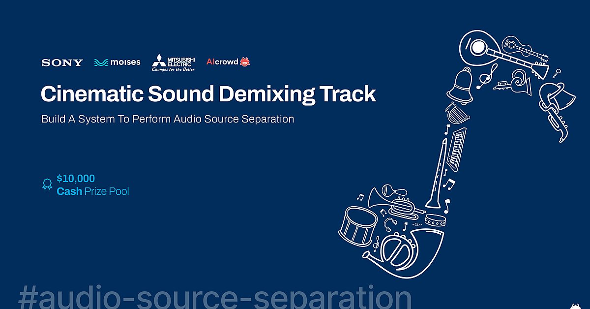 sounddemix's tweet card. Source separation of a cinematic audio track into dialogue, sound-effects and misc.