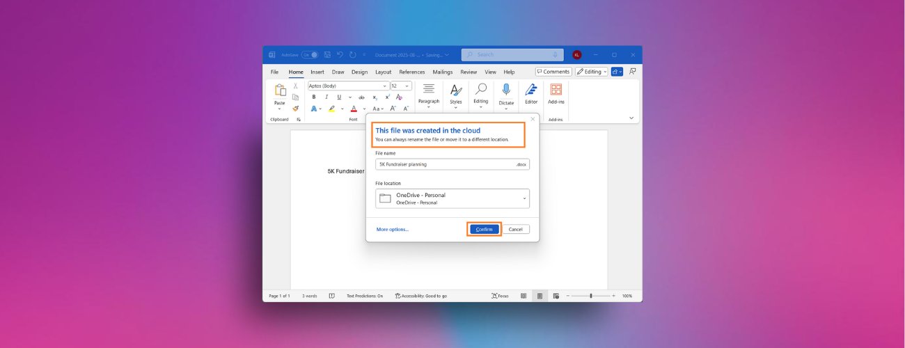 Msft365Insider's tweet card. Any new document you create in Microsoft Word for Windows will be saved automatically to OneDrive, SharePoint, or your preferred cloud destination.