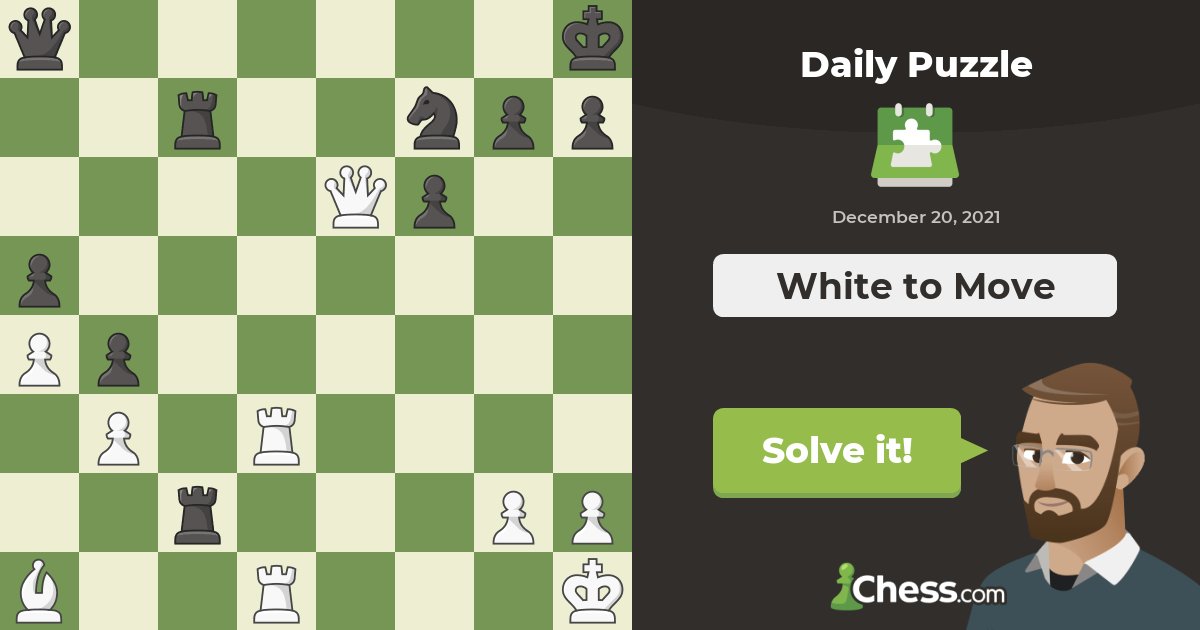 chesscom's tweet card. Improve your chess skills with daily puzzles which get more difficult throughout the week. Sharpen your skills with puzzles made to improve pattern recognition.