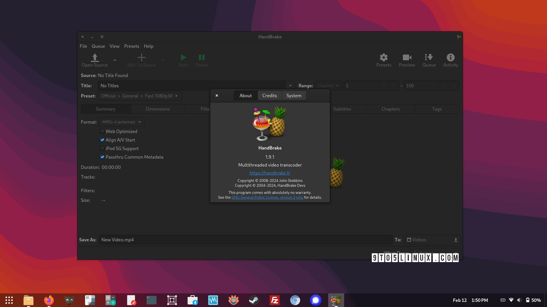 9to5linux's tweet card. HandBrake 1.9.1 open-source video transcoder is now available for download with improved support for SRT files with overlapping subtitles.