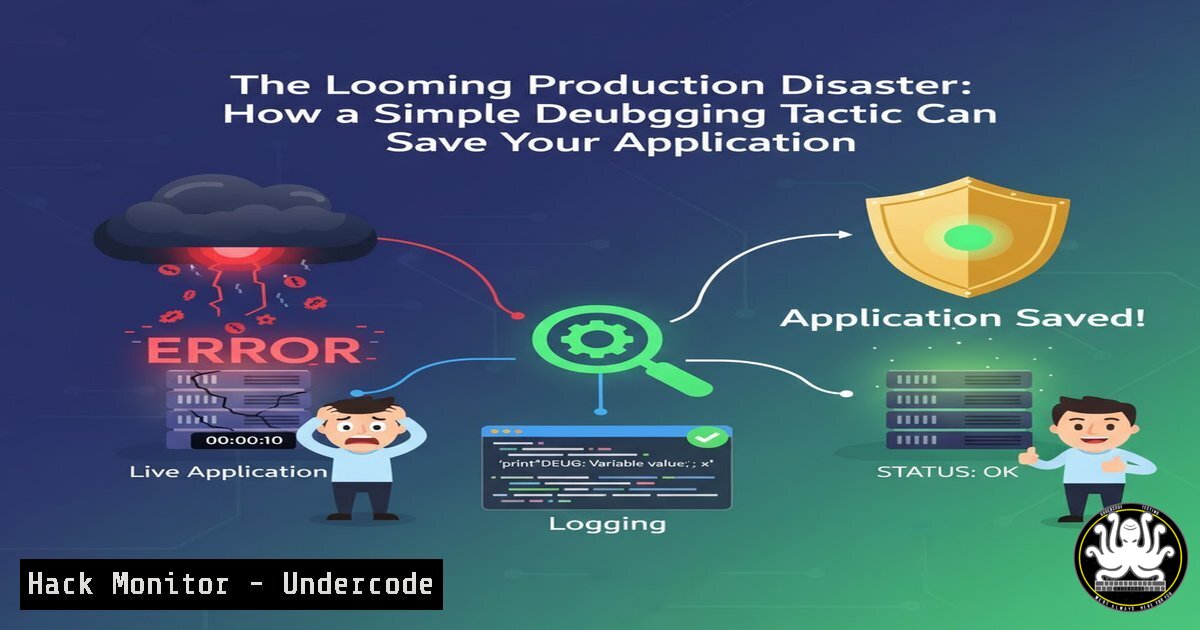 UndercodeUpdate's tweet card. The Looming Production Disaster: How a Simple Debugging Tactic Can Save Your Application - "Undercode Testing": Monitor hackers like a pro. Get real-time