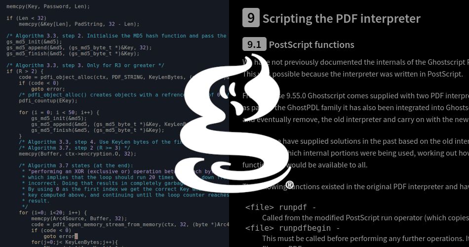 CodeanIO's tweet card. Previously we wrote about our research into #Ghostscript. This is the third and final installment in which we describe in-depth five memory-corruption-related vulnerabilities (#CVE-2024-29506,...