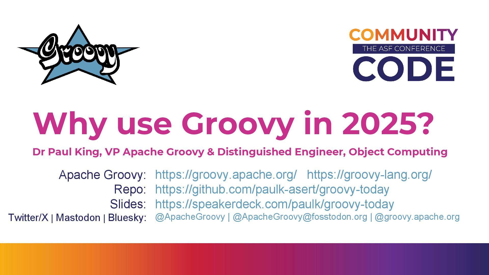 paulk_asert's tweet card. Groovy is perhaps best known for filling gaps and removing pain points for Java developers. But it also added some of its own features and was also insp…