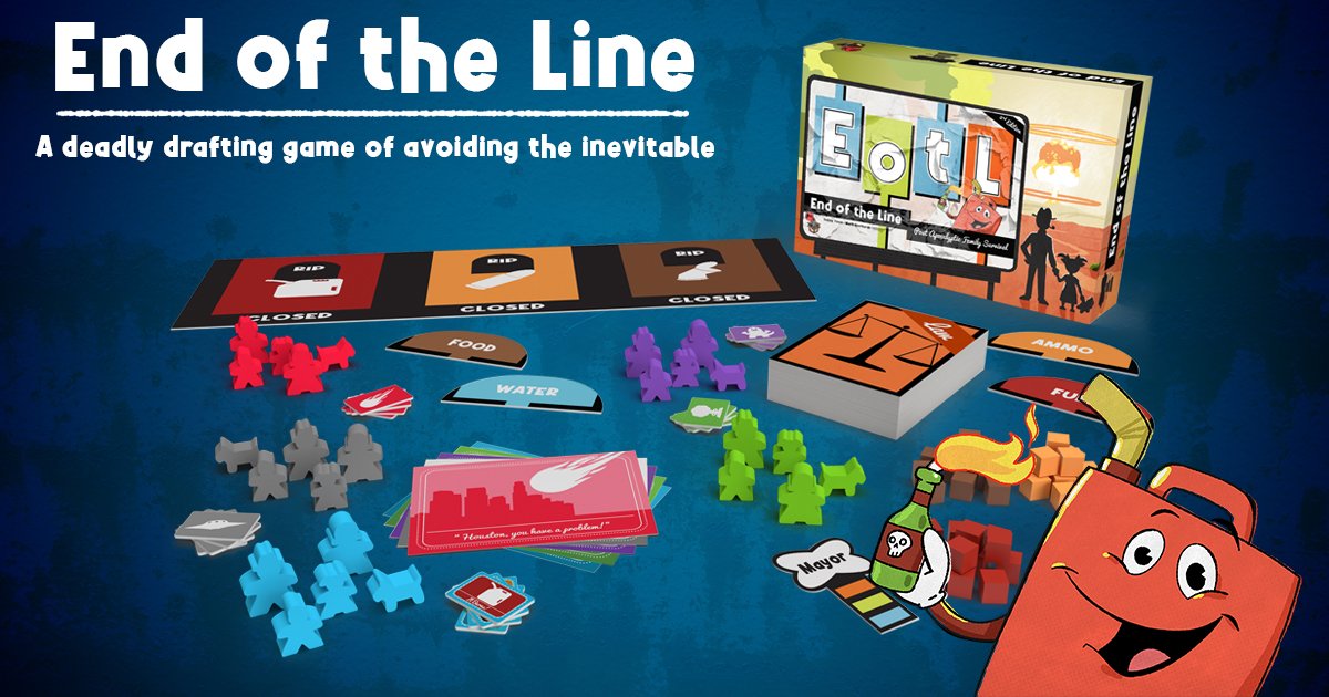 LowLevelADV's tweet card. A deadly drafting board game of avoiding the inevitable. What do you do after the world ends? Get in line with everybody else!