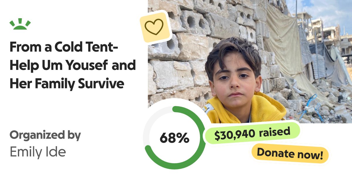 namer6549's tweet card. My name is Namir, a Palestinian mother displaced from Gaza, known as… Emily Ide needs your support for From a Cold Tent- Help Um Yousef and Her Family Survive