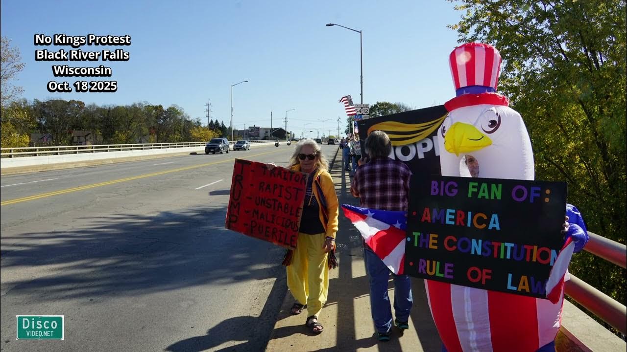 DWTVCameraboy's tweet card. No Kings protest Black River Falls WI